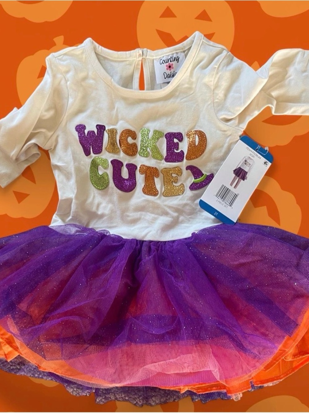 Halloween Girls 2T Wicked Cutey Sparkle Tutu Dress - Purple & Orange